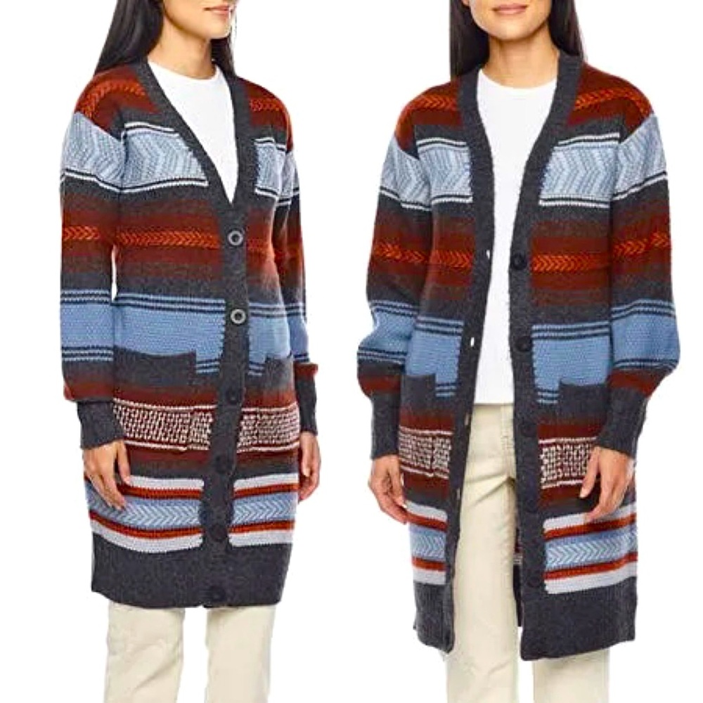 A.N.A Womens Long Sleeve Button Down Striped Grandpa Cardigan Sweater EUC 1X